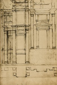 Étude architectonique pour les chapelles Médicis dans la basilique de San Lorenzo; dessin de Michel-Ange. Casa Buonarroti, Florence